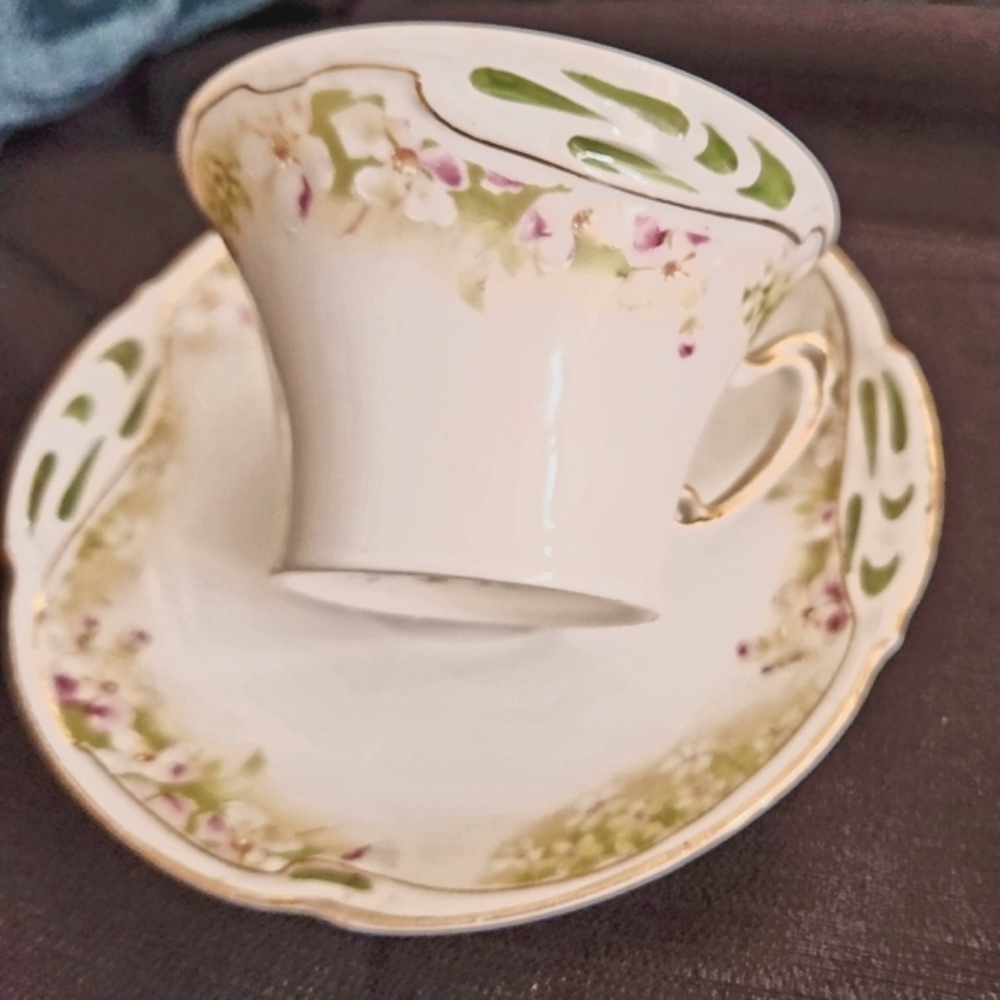 B.R.C. Hacine Bavaria Purple, White & Green Floral Cup & Saucer